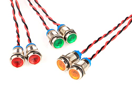 Guuzi 6pcs 220V-230V 10mm LED Panel Pilot Dash Warnlicht Kontrollleuchte Lampe Pilot Dash Glühbirnen Richtungs (Rot/Gelb/Grün)