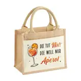 Tassenbrennerei Jutetasche - Die tut nix! Die will nur Aperol - Shopper, Strandtasche oder als Geschenk-Tasche - Geschenkidee, Geschenkset für Frauen, Kollegin (26 x 22 x 14 cm (klein))