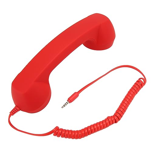 VBESTLIFE Vintage-Telefonhörer, Retro-Handy-Empfängermikrofon für Alle Smartphones und Computer mit 3,5-mm-Klinkenstecker (Rot)