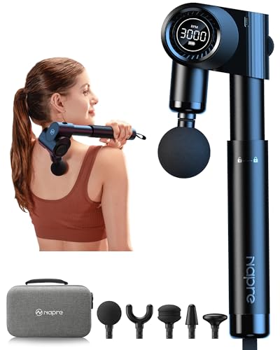 Napre Massagepistole Massage Gun Muskel Percussion Massagegerät mit 32 Geschwindigkeiten Massage Pistole für Schulter Körper Rücken Entspannung,5 Verstellbaren Winkel,mit Metallgriff Verlängerung