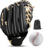 LeapBeast Baseball Handschuhe, Softball Handschuhe mit 1 Ball, Baseball Training Wettbewerb Handschuh Verdicken Dauerhaft Softballhandschuhe für Kinder Erwachsene (Black Brown -C, 12,5 Zoll)