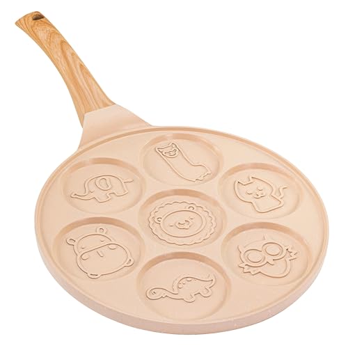 Erreke Pancake Pfanne, Geeignet für Induktion, Antihaft Bratpfanne für Pancakes, Pfannkuchenpfanne, Pfannkuchenpfanne Induktion, Crêpe Pancake-pfanne, 7 Tierpfannkuchen, Weicher Griff, Beige Farbe