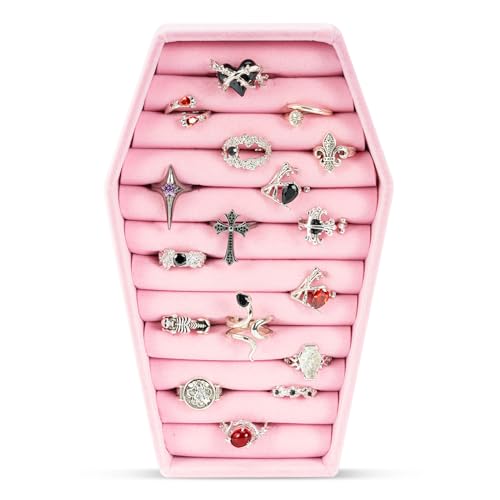 Lolalet Velvet Ring Organizer, Gothic Schmuckschatulle mit Ringen, Ringständer, Schmucktablett mit Ringen, Ringaufbewahrung, Schmuckkästchen mit Ringen, Perfekt für Gothic Geschenke - Rosa