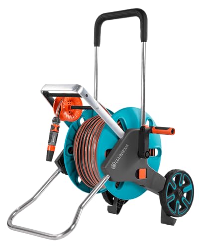 Gardena CleverRoll M Easy Set: Schlauchwagen mit bis zu 60 m Kapazität, besonders standfest, mit komfortabler Schlauchführung in robustem Metallrahmen, Nachtropfstopp (18517-20)