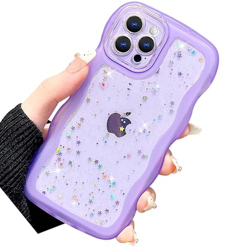 Nadoli Glitzer Hülle für iPhone 12 Mini,Niedliche Lockige Wellen Rahmenform Aesthetic Durchsichtig Bling Stern Handyhülle Schlanke Weiche TPU Stoßfest Schutzhülle