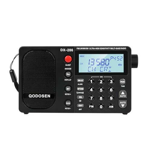 QODOSEN DX-286 Tragbares Radio, mit TEF6686 Automobil-Chip, LW, AM, FM, Kurzwelle, Datensystem (RBDS/RDS), Antennendämpfer, Antennenschalter, AMP-Schalter, 1000 Voreinstellungen, Tonschalter,