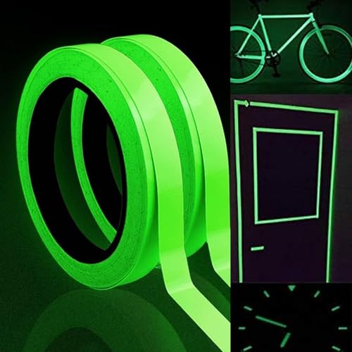 QttvbTna 2 Rollen Fluoreszierendes Klebeband, Leuchtendes Band, Selbstklebendem Band, Warnband, Luminous Tape Neon Klebeband Wasserdicht 10mm * 10 m für Treppen Wänden Bühnenbedarf (Grün)
