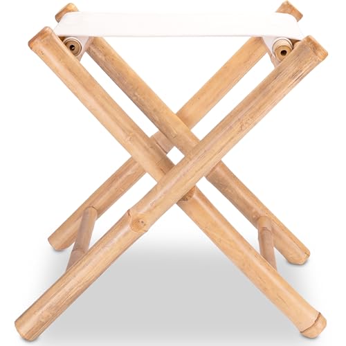 Decorasian Klapphocker aus Bambus – Fußhocker & Beinauflage BZW. Fußschemel oder Fußbank – klappbare und platzsparende Fußstütze - Kleiner Hocker Ottoman
