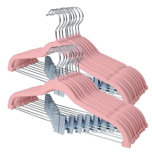 Stormix Hosenbügel 18er-Pack, 42cm Vevlt-Rockbügel mit Clips, rutschfeste Kleiderbügel, Robuste Kleiderbügel für Shorts, Hosen, Röcke, Kleider, Jacken, Mäntel Rosa
