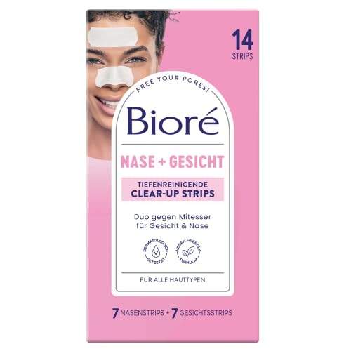 Biore Tiefenreinigende Clear-up Strips - 1 x 14 Stück - Gesicht (7 Strips) und Nase (7 Strips) – Entfernen Mitesser und Unreinheiten von Gesicht und Nase - Alle Hauttypen