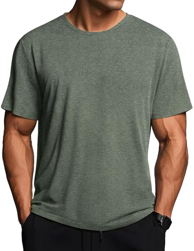 Weardear Sport T Shirts Herren Schnelltrocknend Funktionsshirt Sommer Laufshirt Athletic Lässig Fitness Tshirt Rundhals Atmungsaktiv Kurzarmshirt Armeegrün XL