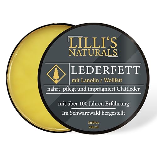 Lillis Naturals Lederfett farblos mit Lanolin (Wollfett) für Schuhe Sattel Jacke Gürtel 200ml