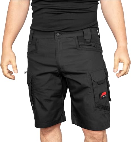 ACE Constructor Herren-Arbeitshose kurz - Männer-Arbeitshosen mit Cargo-Taschen & Stretch-Bund für den Sommer - Schwarz - 56
