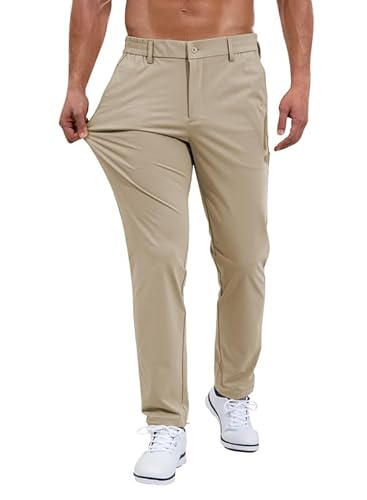 JMIERR Herren-Golfhosen 2024 Sommer Stretch-Jogginghose mit Taschen Men Casual Golf Pants Beige L
