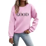 RUYUUEQ Pullover Damen Sweatshirt Briefe Drucken Langarm Slim Fit Sweatshirt Damen Ohne Kapuze Rundhals Pulli Herbst Winter Frauen Locker Casual Oberteil Sport Streetwear (XXL)