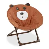 Relaxdays Moonchair Kinder, klappbarer Mondstuhl In-& Outdoor, Kinderklappsessel, Bär, HxBxT: 48 x 51 x 48 cm, braun, 1 Stück