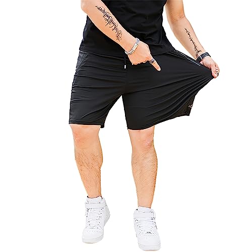 Jamron Herren Übergröße Dehnbare Gym Activewear Netz Shorts Atmungsaktiv Schnell Trocknend Sport Shorts mit Reißverschlusstaschen Schwarz 5XL