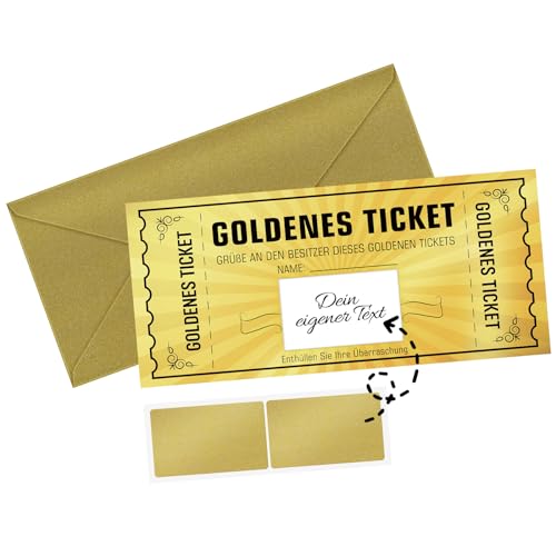 WenmthG - Goldenes Ticket - Karte als Geburtstagskarte, Kinogutschein - Geschenke für Frauen, Geschenk für Freundin, Geburtstagsgeschenk - Gutschein zum selber ausfüllen mit Rubbelaufkleber