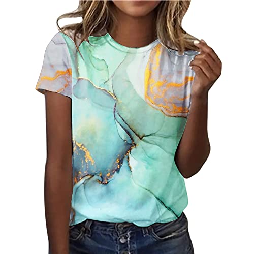 CGGMVCG Grafik-T-Shirts für Frauen, Vintage, Damen, Frühling, Sommer, Marmor, Bedruckt, kurzärmelig, Rundhalsausschnitt, T-Shirts für Damen, modisch, Z01 mintgrün, XL