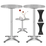 KESSER® Stehtisch Bistrotisch | Pulverbeschichtete Edelstahlplatte | höhenverstellbare Füße | 2X Husse | Partytisch Tisch 2er Set Ø 60 cm | In- & Outdoor | Empfangstisch | Silber