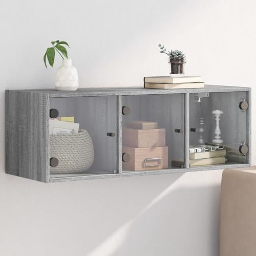 Wandschrank mit Glastüren Grau Sonoma 102x37x35 cm,Elegantes Wandregal in Sonoma Eiche mit Glastüren für vielseitige Aufbewahrung Aufbewahrungsschränke & Schließfächer