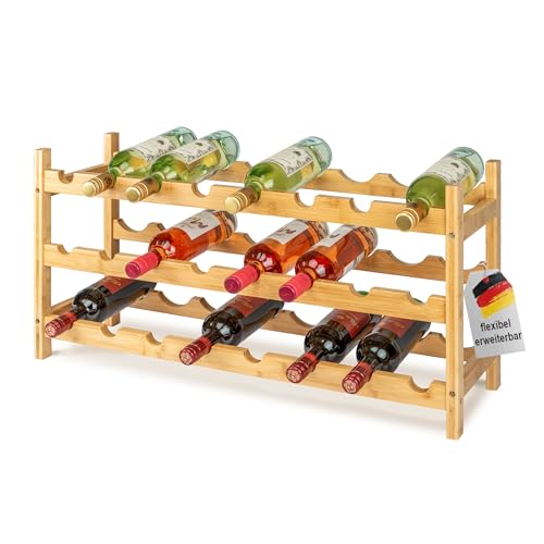 VINOMENTO® Weinregal Holz [24 Flaschen] Flaschenregal Stapelbar - Erweiterbar | Getränkeregal | Weinregal Stapelbar | Flaschenaufbewahrung | Flaschenregal Holz | Weinflaschenregal