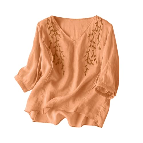 Generisch Leinenbluse Damen Elegante Kurzarm Baumwolle Leinen Tshirt Leinenshirt Oversized Lässiges Musselin Oberteile Button Down Hemdbluse Tunika Top Sommer S-4XL