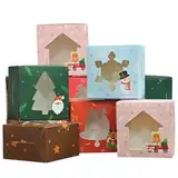 Gute 25 Stück Weihnachts Kekskästen Boxen,Weihnachten Geschenkbox,Keksschachtel Weihnachten Karton mit fenster,Cupcake Boxen,Weihnachten Verpackung für Bäckerei Gebäck,10x10x6cm,5 Stile