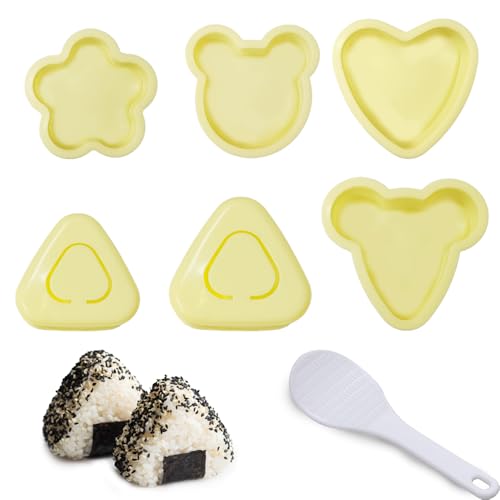 Glamifyr 7-teilig Onigiri Form, Onigiri Maker Sushi Maker Form, Sushi Form Onigiri Form Groß Geeignet für Nori Blätter Algenblätter, Onigiri Set mit 1 Reislöffel für Familienrestaurants, Camping