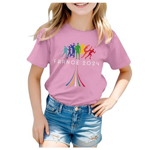 OlympiaT-Shirt Mädchen Kurzarm T-Shirt Sommer Rundhals T-Shirt Casual Fit Basic Shirts Shirt Langarm Damen Blau Damen Lässige Kurzarm (Pink, 4-5 Years)