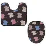 Eslifey Toilettendeckelbezug und U-förmige Toilettenbodenmatte Set mit 2 Stück, Cartoon-Tierheilmittel Elefant Blau Rosa Braun Muster Toilettenmatten-Set, Maschinenwaschbare Sitzbezüge rutschfeste