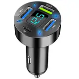 4-Port USB C Auto Ladegerät Zigarettenanzünder Adapter, 50W QC3.0,PD Schnellladegerät mit LED Voltmeter 12V USB Buchse kompatibel mit iPhone, Android, Samsung, Tablet und Allen Smartphones