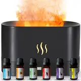 Luftbefeuchter Flame Diffuser Set mit 6 ätherische Öle 7-Farben-Licht Flammeneffekt Raumduft elektrisch Zimmerdeko Aroma Diffusor für Duftöle Lufterfrischer Deko