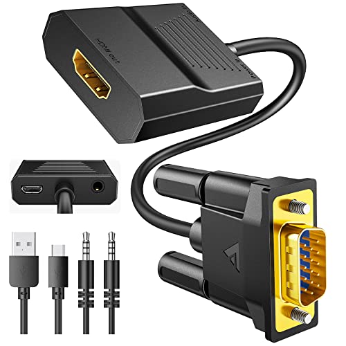 FOINNEX VGA zu HDMI Adapter mit Audio, VGA auf HDMI Konverter Alter PC zu TV/Monitor, 1080P Aktiv VGA Stecker to HDMI Buchse Converter für Computer Beamer Laptop PC Monitor Projector HDTV