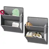 NELLHOMY 2 Pcs Schuh Organizer Hängend, Hängend Schuhaufbewahrung mit Hake, Tür Schuhregal mit 2 Tiefe Taschen für Schrank, Hängeorganizer Tür für Camping Schrank, Schlafsaal und wohnmobil, Grau