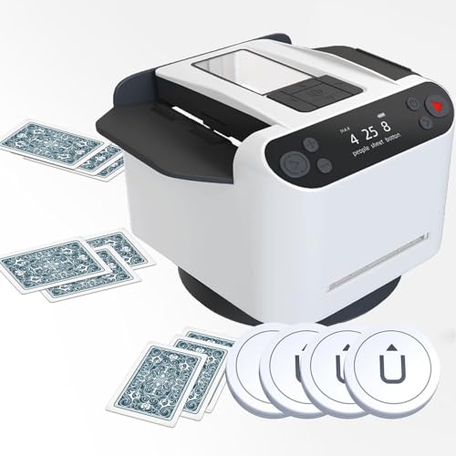 IMOSEI Automatischer Kartenhandel Maschine, Intelligente Kartenmisch- & Dealing-All-in-One-Maschine mit 4 Steuertasten, Mehrere Karten-Dealing-Modi, OLED-LCD-Display, für UNO, Blackjack, Texas Hold'em