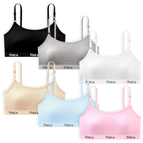 Mädchen-BH, 6 Pack Mädchen Teens BH mit verstellbaren Trägern, Mädchen dünne Baumwolle BH Fit für 10-16 Jahre Teen Sport-BH