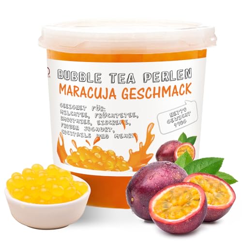 Original Bubble Tea Perlen - 490g Maracuja Popping Boba Pearls, Tee Fruchtperlen, Hochwertige Fruit balls Original aus Taiwan, Tapioka 100% Vegan und Glutenfrei