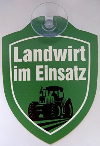 Schild mit Saugnapf Landwirt im Einsatz Bauer Trecker Traktor Feld Auto Windschutzscheibe