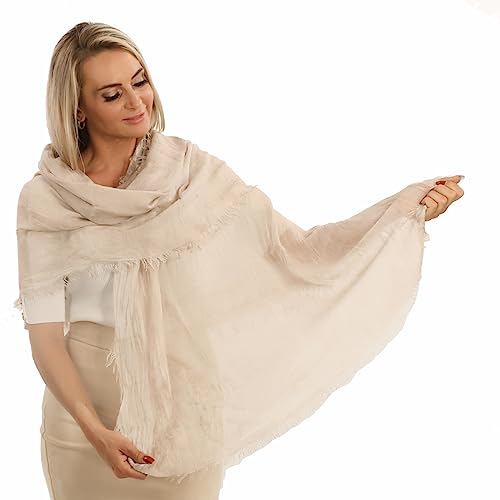 PashminaShine - Hellbeige - Der Nachhaltige und Luxuriöse Shal Damen | für Geschmackvoll Looks und Elegante Anlässe l 100% Modal | 185 x 85 cm l Stola l Sommer Shal | Made in Italy | Pashmina