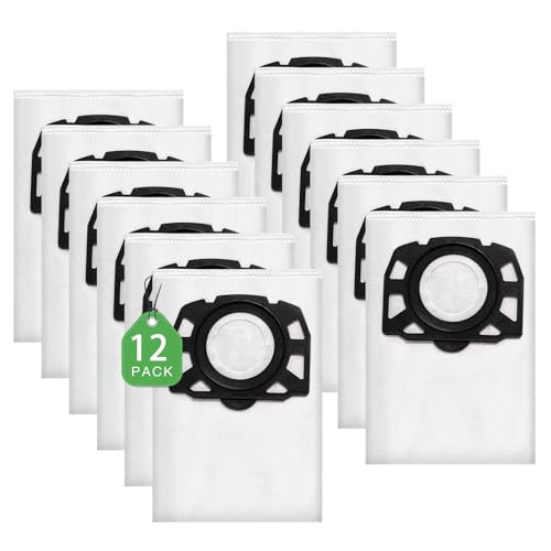 12 Stück KFI 487 Staubsaugerbeutel für Kärcher WD4,WD5,WD6,WD5P,WD6P, MV 4, MV 5, MV 6,für Kärcher 2.863-006.0,Vliesfilterbeutelbeutel Filtertüten für Nass & Trockensauger, Weiß