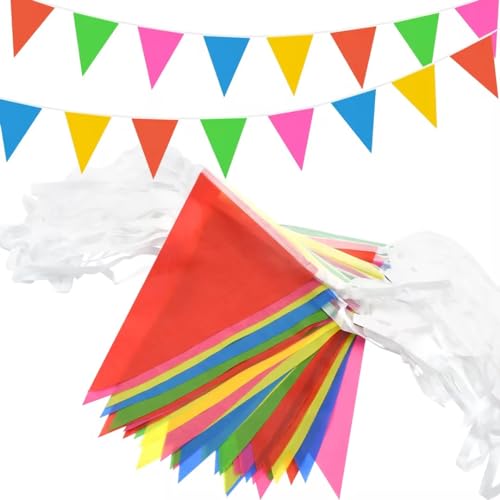 Wimpelkette, 300 m, 450 Stück, wiederverwendbare Wimpelkette, dreieckige Flaggen für Zuhause, Outdoor, Garten, Geburtstag, Hochzeit, Babyparty, drinnen, Aktivität, Party, Festivals, Dekoration