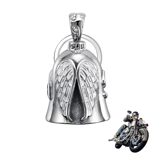 Guardian Bell,Motorrad Schlüsselanhänger,Guardian Biker Bell,Schutzengel Motorrad Glöckchen,Motorradglocke,Glücksbringer Schlüsselanhänger,Motorcycle Tragbarer Frieden Edelstahl Schutzglocke Engel