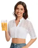 LUYANA Dirndlblusen für Damen Spitzen Dirndl Blusen Traditionelle Oktoberfest Kostüm Elegante Trachtenbluse Weiß XL