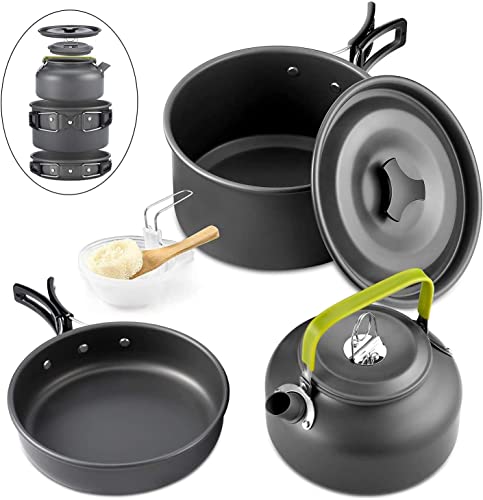 Queta 10-Teilig Cookware Kit Picknick Töpfen Kochgeschirr Campinggeschirr Set für 2-3 Personen Zum Camping Outdoor Wandern Picknick BBQ, Fda Zertifiziert (2-3 Personen)