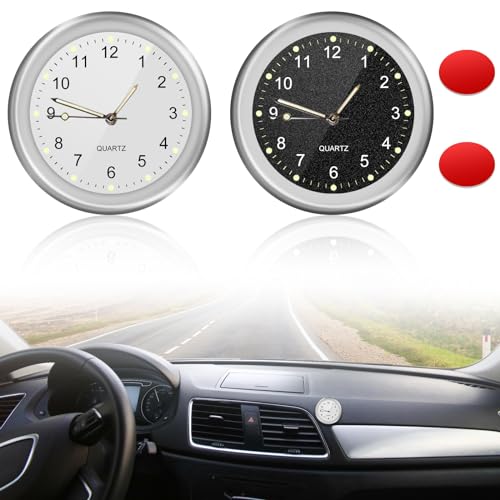 GBKDQQ Auto Mini Uhr 2 Stück, Uhr Motorrad Stick on Dashboard Quarzuhr Analogue Auto-Uhr Car Clock Mini Fahrzeug Armaturenbrett Uhr, Auto Air Vent Clip Uhr, Mini Quarz-Autouhr für Auto Innendekoration