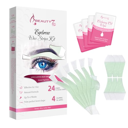 Beauty7 Augenbrauen Wachsstreifen vorgeschnitten augenbrauen wachs 24stk augenbrauen wax streifen mit 4stk Reiniger Öl Tücher Schmerzfrei enthaarungsstreifen augenbrauen schnell persian wax strips