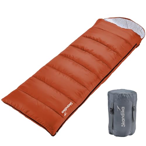 Skandika Schlafsack Iceland | Deckenschlafsack mit Polycotton Innenfutter für Erwachsene, koppelbar, 3 Jahreszeiten, bis 5° C, 220x80 cm, Kompressionstasche | Winter Outdoor Camping Wandern (Cayenne)