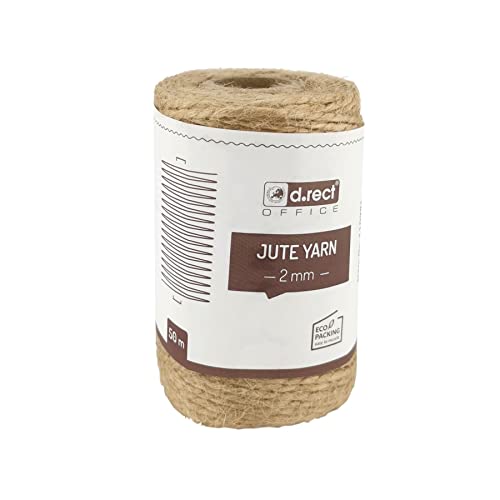 D.RECT 50m Jute-Schnur Natur Braun Jute-Kordel | Packschnur Geschenk-Band Bastelschnur Dekokordel | 2mm Dicke | Für: Verpackung, DIY Kunst-Handwerk, Floristik, Dekoration