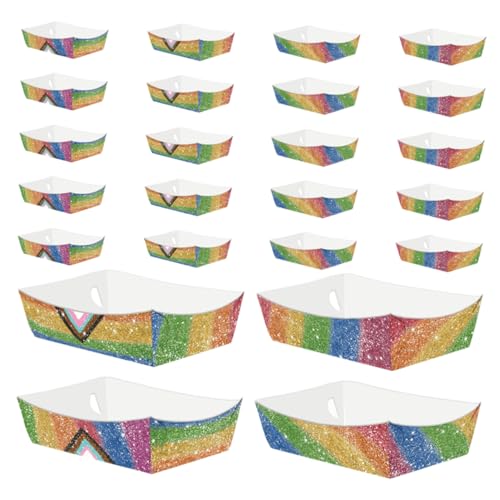 FIXOSHEE 24 Stück Papier-lebensmittelschiffchen: Regenbogen-lebensmitteltabletts, Party-snack-schiffchen, Fettdichte Servierplatte Für Süßigkeiten, Popcorn, Hot Dogs, Chips,